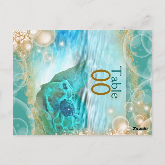 Strand thema bruiloft schildpad "tafel nummer" briefkaart (Achterkant)