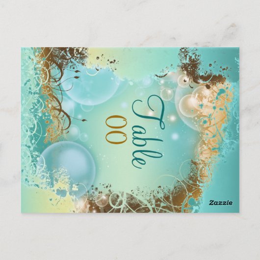 Strand thema bruiloft "tafel nummer" aqua briefkaart (Achterkant)
