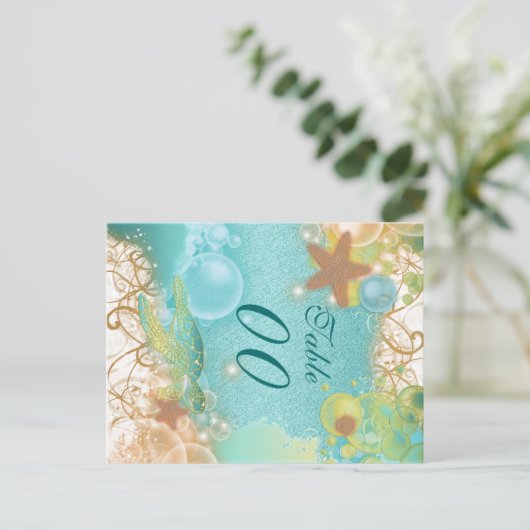 Strand thema bruiloft "tafel nummer" briefkaart (Staand voorkant)