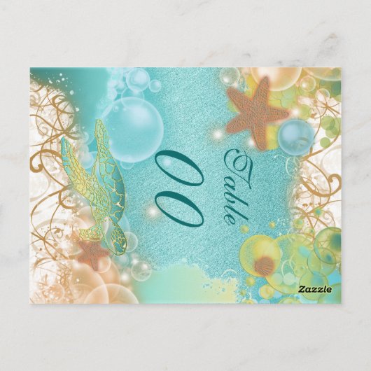 Strand thema bruiloft "tafel nummer" briefkaart (Achterkant)
