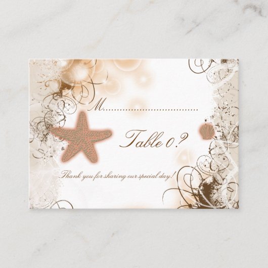Strand thema bruiloft ~ tafel nummer kaart plaatskaartje (Voorkant)