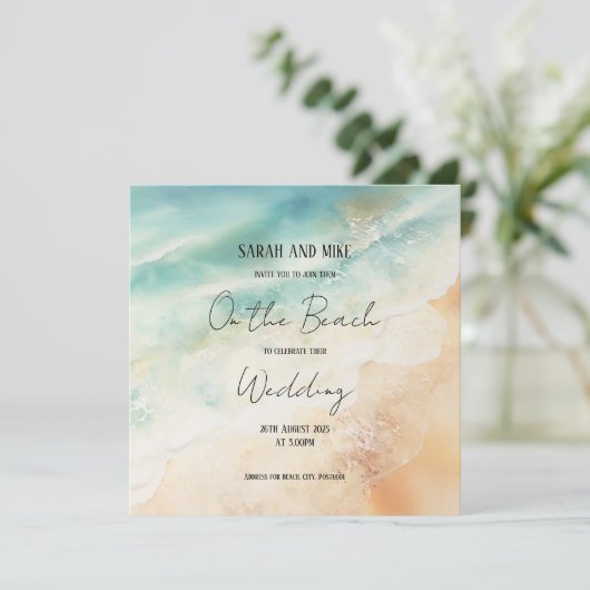 Strand thema bruiloft uitnodiging (Staand voorkant)