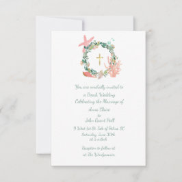 Strand thema Cross, Nautische bruiloft, Christelij Kaart