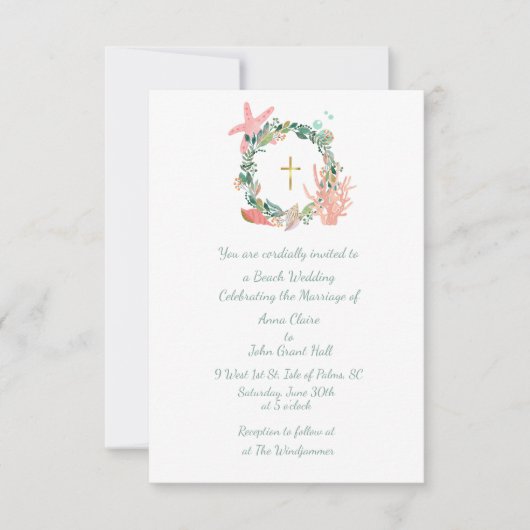 Strand thema Cross, Nautische bruiloft, Christelij Kaart (Voorkant)