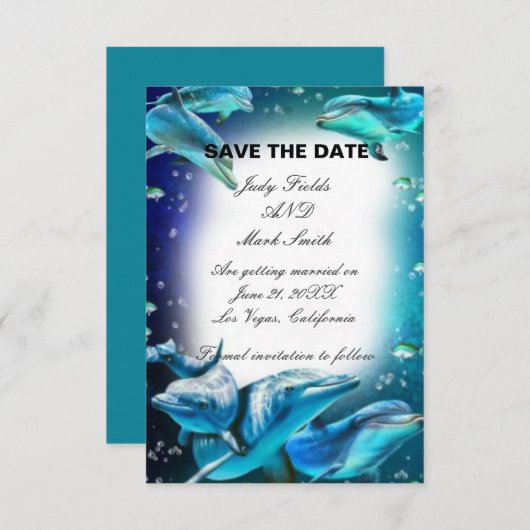 Strand Thema Dolfijn Bruiloft Save The Date Kaart (Voorkant / Achterkant)