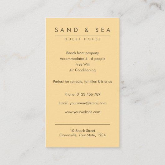Strand thema Guest House Visitekaartje (Achterkant)