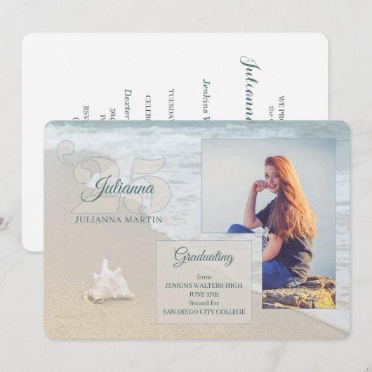 Strand Thema Klasse van 2025 Afstuderen Foto Kaart (Voorkant / Achterkant)
