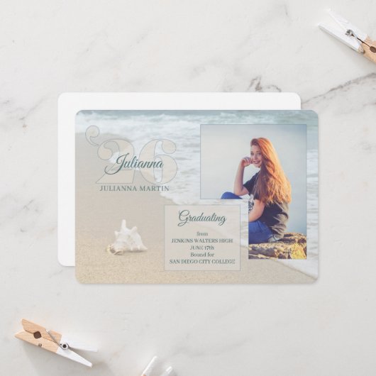 Strand Thema Klasse van 2025 Afstuderen Foto Kaart (Voorkant / Achterkant in situ)