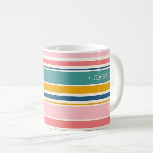 Strand thema kleur strepen | Jouw namen toevoegen Koffiemok (Voorkant rechts)