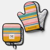 Strand thema kleur strepen ovenwant & pannenlap set (Voorkant / Achterkant)