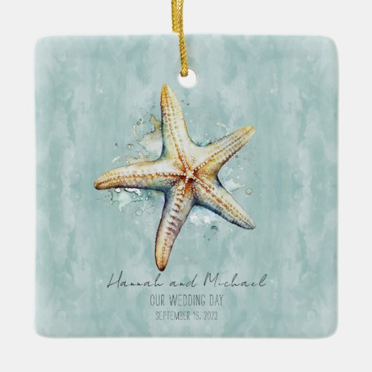 Strand thema "Onze trouwdag" Keramisch Ornament (Voorkant)