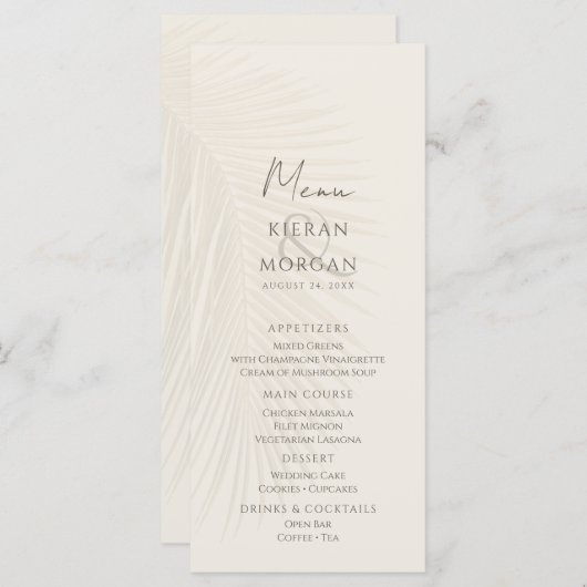 Strand thema Palm Leaves Menu (Voorkant / Achterkant)