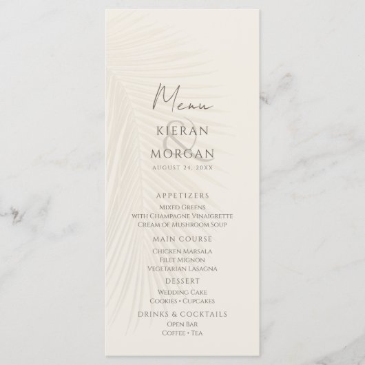 Strand thema Palm Leaves Menu (Voorkant)