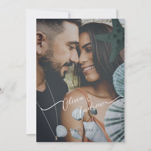 Strand thema palmboom bruiloft uitnodiging Sjabloo (Achterkant)