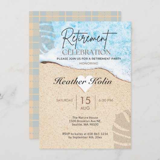 Strand Thema Pensioen Partij Online Printable Kaart (Voorkant / Achterkant)