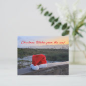 Strand thema postkaart met Santa Hat (Staand voorkant)