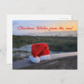 Strand thema postkaart met Santa Hat (Voorkant / Achterkant)
