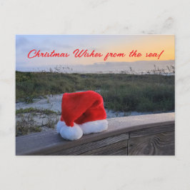 Strand thema postkaart met Santa Hat