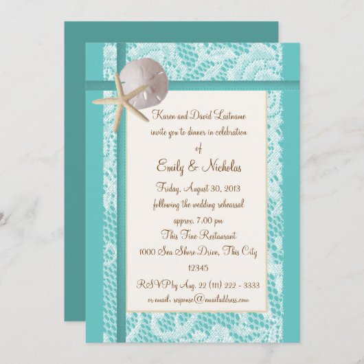 Strand thema repetitie diner kaart (Voorkant / Achterkant)