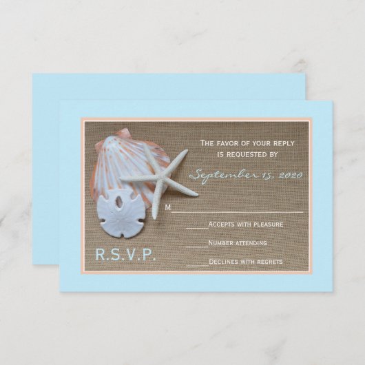 Strand thema RSVP bruiloft uitnodiging (Voorkant / Achterkant)