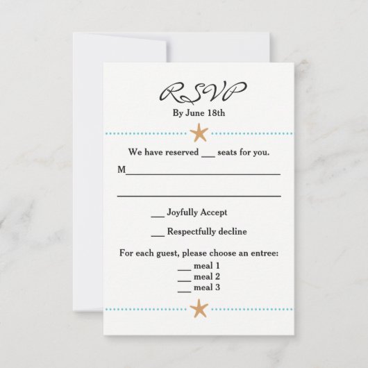 Strand thema RSVP-kaart met Starfish-accenten RSVP Kaartje (Voorkant)