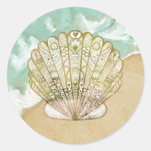 Strand Thema Scallop Shell Bruiloft Stickers (Voorkant)