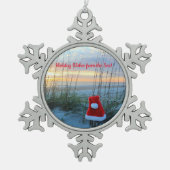 Strand Thema Snowflake Ingelijste Ornament (Voorkant)