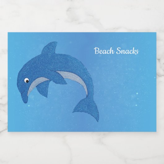 Strand Thema Sparkle Blue Dolphin Jumping Positie Voedselcontainer Etiket (Enkel label)