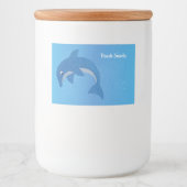Strand Thema Sparkle Blue Dolphin Jumping Positie Voedselcontainer Etiket (Voorkant)