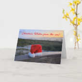 Strand thema Vakantie kaart met Santa Hat (Gele Bloem)
