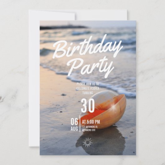 Strand Thema Verjaardagsfeest Uitnodiging (Voorkant)