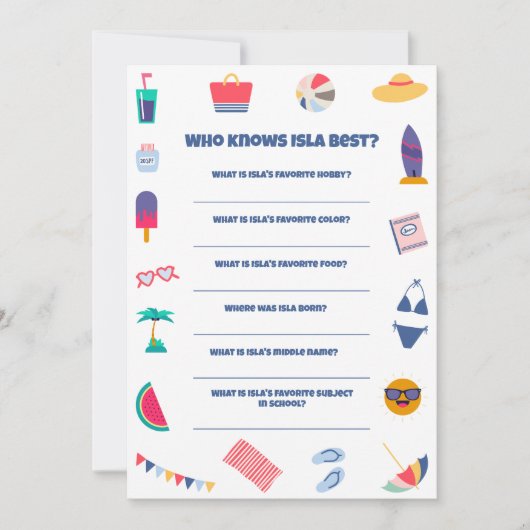 Strand Thema Verjaardagsfeestje Spel Kaart (Voorkant)