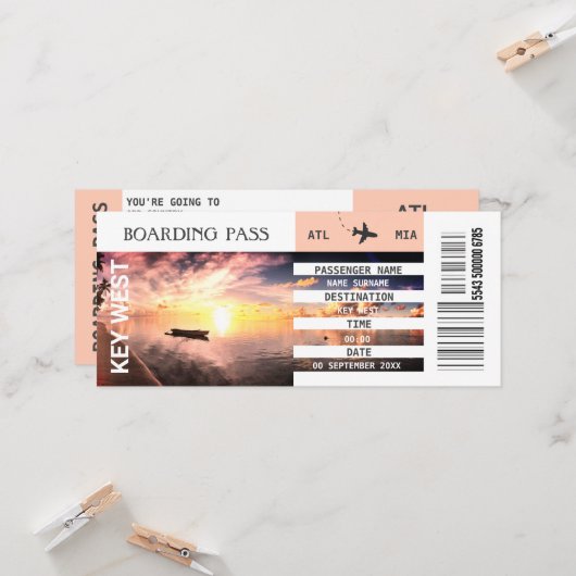 Strand thema vliegtuig boarding pass weekend kaart (Voorkant / Achterkant in situ)