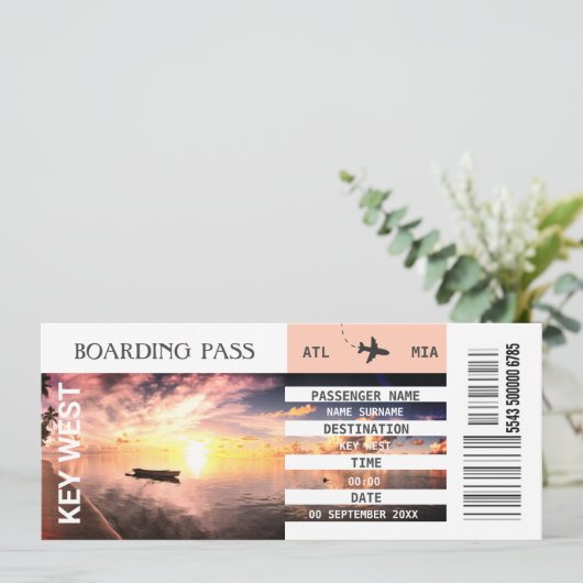 Strand thema vliegtuig boarding pass weekend kaart (Staand voorkant)