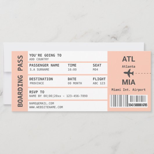 Strand thema vliegtuig boarding pass weekend kaart (Achterkant)