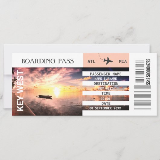 Strand thema vliegtuig boarding pass weekend kaart (Voorkant)