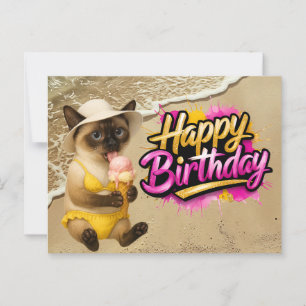 Strand thema voor kattenliefhebber verjaardag briefkaart