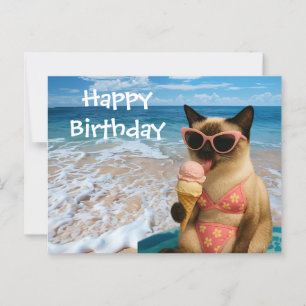 Strand thema voor kattenliefhebber verjaardag briefkaart
