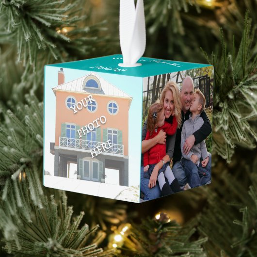 Strand thema zeeschelpen eerste Kerstmis in huis Kubus Ornament (Boom)