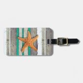 Strand thema zeesterren bruiloft rustiek bagagelabel (Voorkant horizontaal)