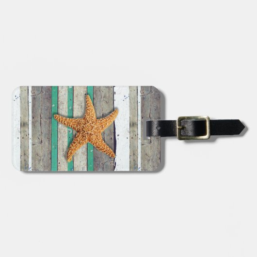 Strand thema zeesterren bruiloft rustiek bagagelabel (Voorkant horizontaal)