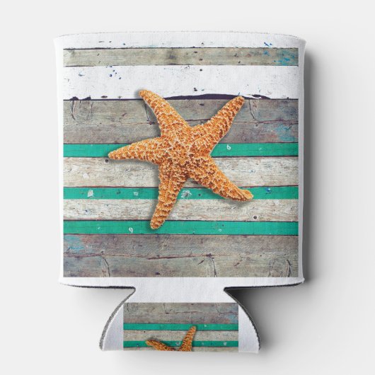 Strand thema zeesterren bruiloft rustiek blikjeskoeler (Achterkant)