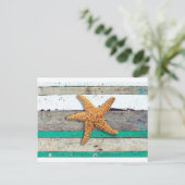 Strand thema zeesterren bruiloft rustiek briefkaart (Staand voorkant)