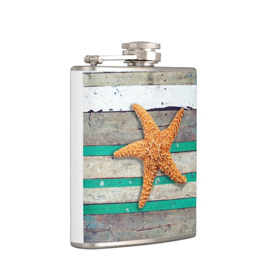 Strand thema zeesterren bruiloft rustiek heupfles (Rechts)