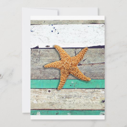 Strand thema zeesterren bruiloft rustiek kaart (Achterkant)