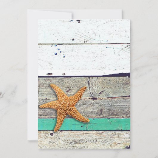 Strand thema zeesterren bruiloft rustiek kaart (Achterkant)