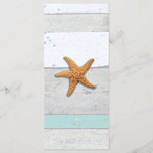 Strand thema zeesterren bruiloft rustiek menu (Achterkant)
