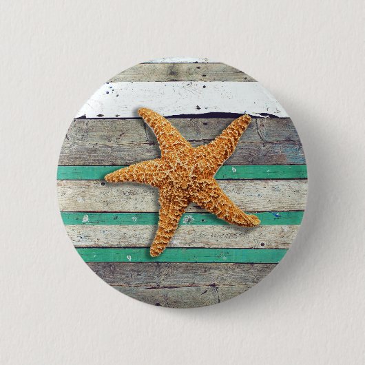 Strand thema zeesterren bruiloft rustiek ronde button 5,7 cm (Voorkant)