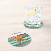 Strand thema zeesterren bruiloft rustiek ronde kartonnen onderzetter (Insitu)