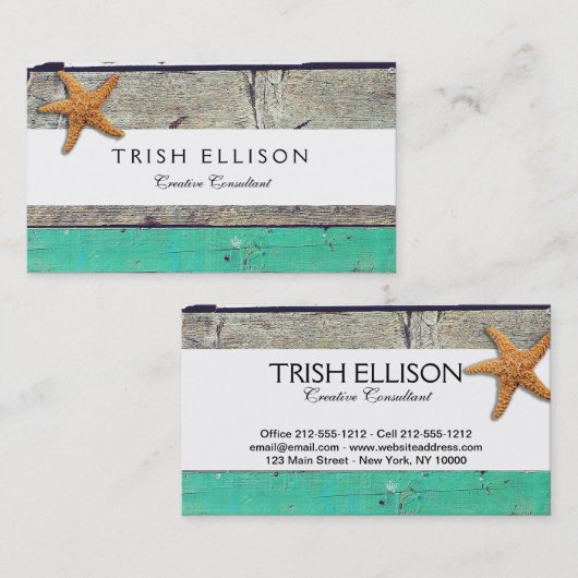 Strand thema zeesterren bruiloft rustiek visitekaartje (Voorkant / Achterkant)
